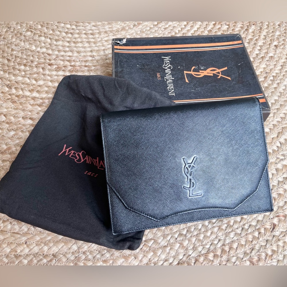 Vintage Yves Saint Laurent Clutch Black Saffiano Leather
